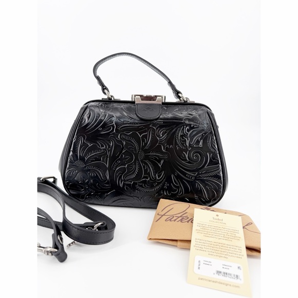 Patricia Nash Black Tooled Leather Gracchi Frame Satchel Crossbody